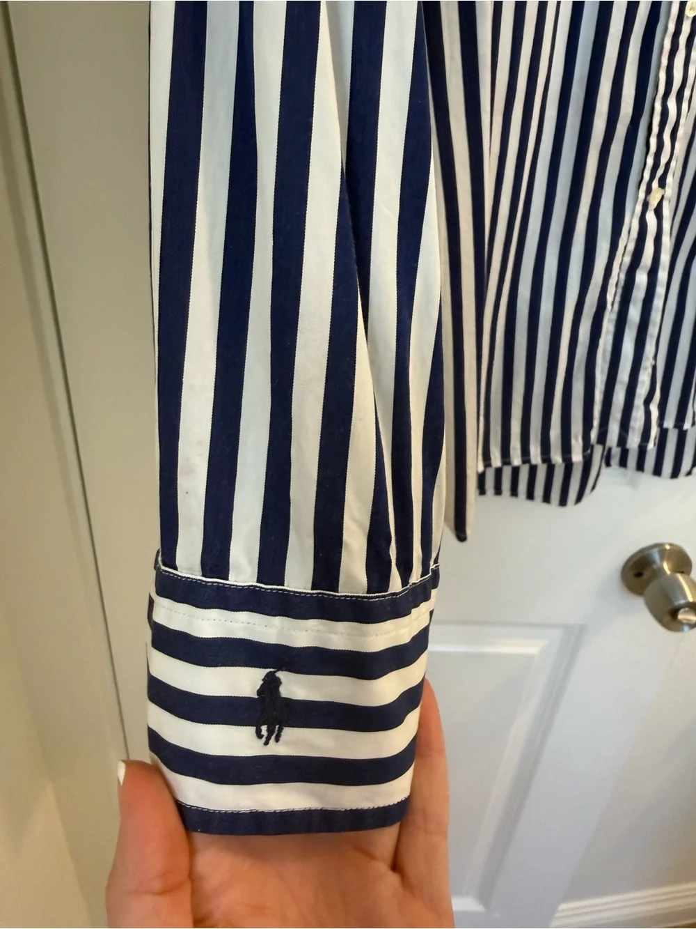 Polo by Ralph Lauren Navy and White Striped Button-Down Shirt - Picture 3 of 5